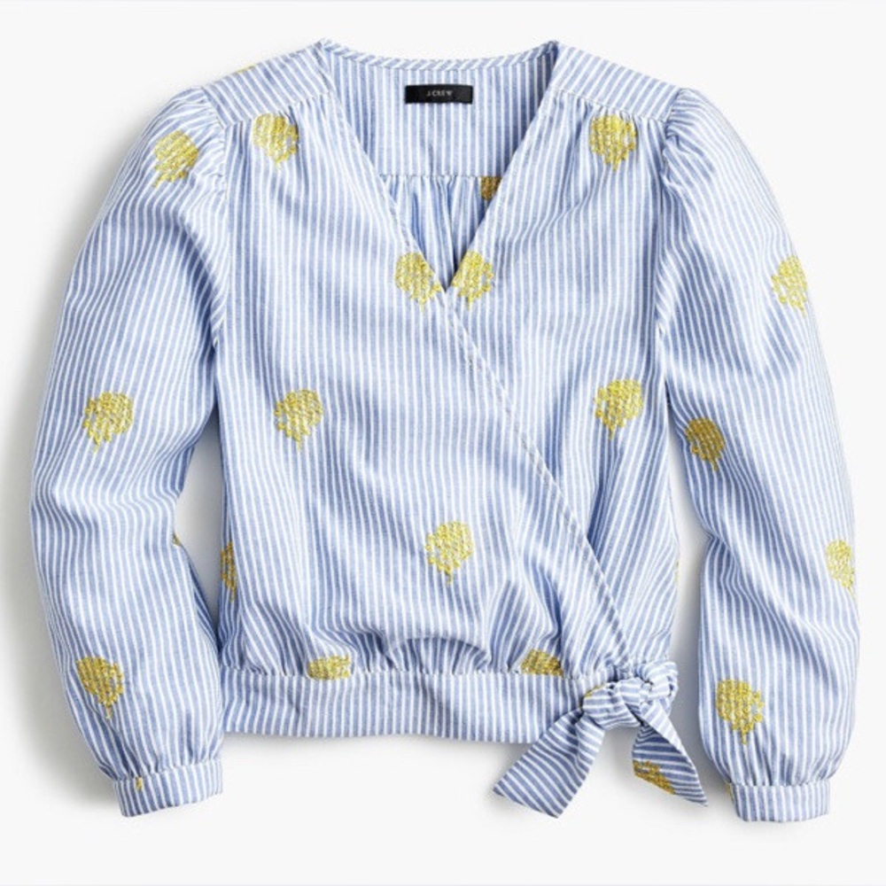J.Crew Cotton Wrap Top‎ In Embroidered Pineapple size small
